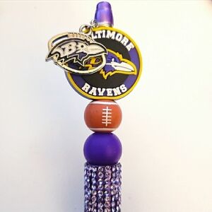 Handmade Rhinestone Baltimore Ravens Football Beaded Silicone Focal Bead Pen